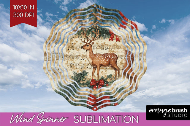 Vintage Christmas Deer Wind Spinner Sublimation PNG Sublimation OrangeBrushStudio 