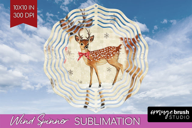 Vintage Christmas Deer Wind Spinner Sublimation PNG Sublimation OrangeBrushStudio 