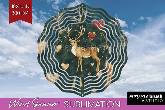 Vintage Christmas Deer Wind Spinner Sublimation PNG Sublimation OrangeBrushStudio 