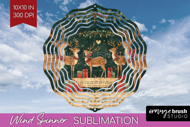Vintage Christmas Deer Wind Spinner Sublimation PNG Sublimation OrangeBrushStudio 