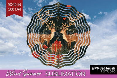Vintage Christmas Deer Wind Spinner Sublimation PNG Sublimation OrangeBrushStudio 