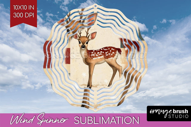 Vintage Christmas Deer Wind Spinner Sublimation PNG Sublimation OrangeBrushStudio 