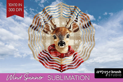 Vintage Christmas Deer Wind Spinner Sublimation PNG Sublimation OrangeBrushStudio 