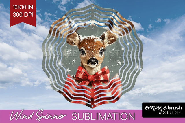 Vintage Christmas Deer Wind Spinner Sublimation PNG Sublimation OrangeBrushStudio 