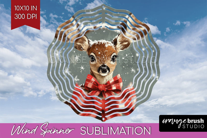 Vintage Christmas Deer Wind Spinner Sublimation PNG Sublimation OrangeBrushStudio 