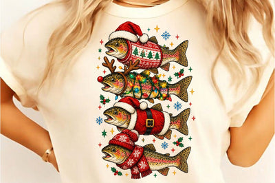 Vintage Christmas Fishing Fish PNG Sublimation SVGista 
