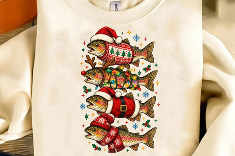 Vintage Christmas Fishing Fish PNG Sublimation SVGista 