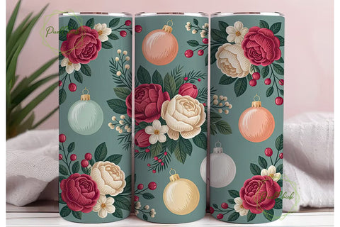 Vintage Christmas Floral 20oz Tumbler Sublimation PixelChick 
