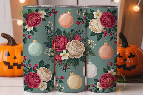 Vintage Christmas Floral 20oz Tumbler Sublimation PixelChick 