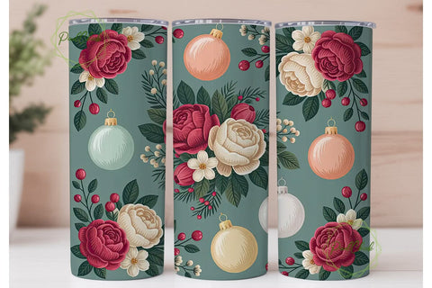 Vintage Christmas Floral 20oz Tumbler Sublimation PixelChick 