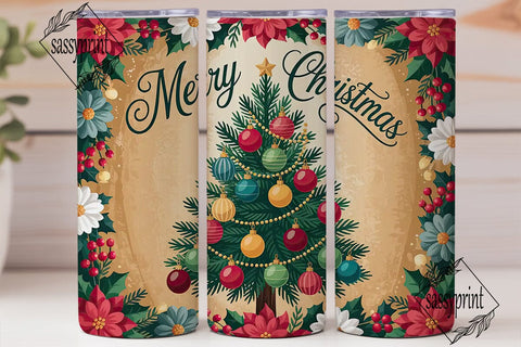 Vintage Christmas Floral 20oz Tumbler Sublimation sassyprint 