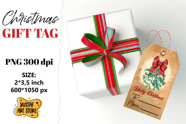 Vintage Christmas Gift Tag. Mistletoe illustration Sublimation Yustaf Art Store 