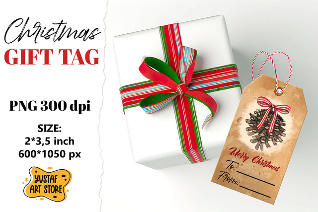 Vintage Christmas Gift Tag. Pine cone illustration SVG Yustaf Art Store 