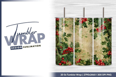 Vintage christmas holly berries background for tumbler Sublimation Regulrcrative 