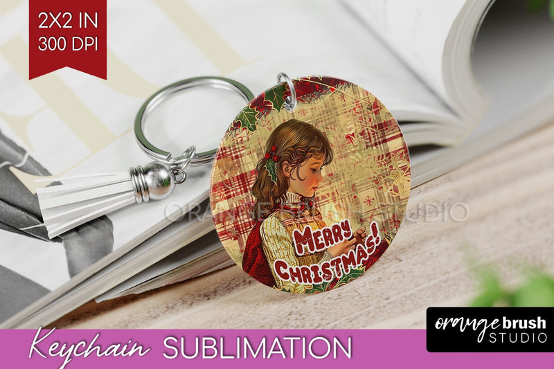 Vintage Christmas Keychain PNG - Xmas Keychain Sublimation Sublimation OrangeBrushStudio 