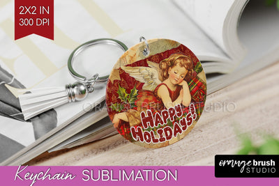 Vintage Christmas Keychain PNG - Xmas Keychain Sublimation Sublimation OrangeBrushStudio 