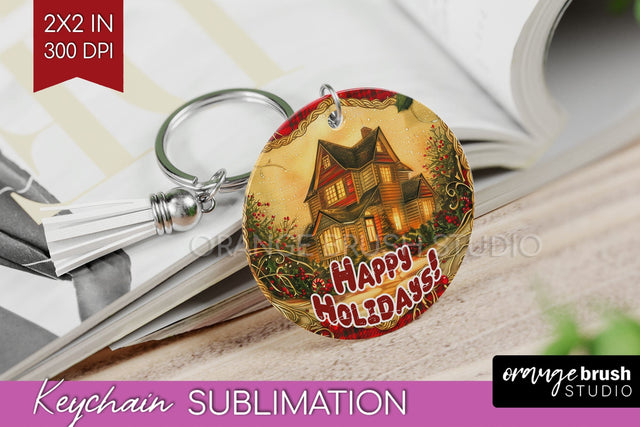 Vintage Christmas Keychain PNG - Xmas Keychain Sublimation Sublimation OrangeBrushStudio 