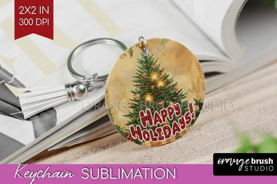 Vintage Christmas Keychain PNG - Xmas Keychain Sublimation Sublimation OrangeBrushStudio 