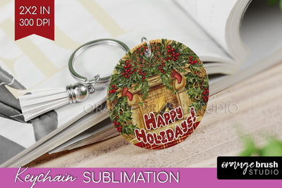 Vintage Christmas Keychain PNG - Xmas Keychain Sublimation Sublimation OrangeBrushStudio 