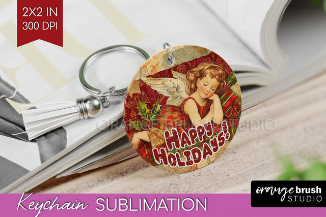 Vintage Christmas Keychain PNG - Xmas Keychain Sublimation Sublimation OrangeBrushStudio 
