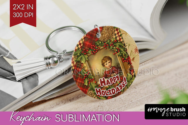 Vintage Christmas Keychain PNG - Xmas Keychain Sublimation Sublimation OrangeBrushStudio 