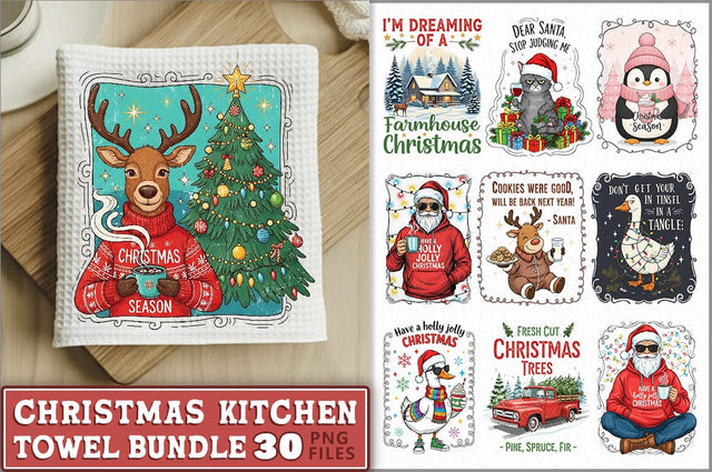 VIntage Christmas Kitchen Towel PNG Bundle Sublimation Shetara Begum 