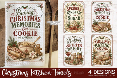 Vintage Christmas Kitchen Towel PNG | Holiday Designs Sublimation Petunia Digital Design 