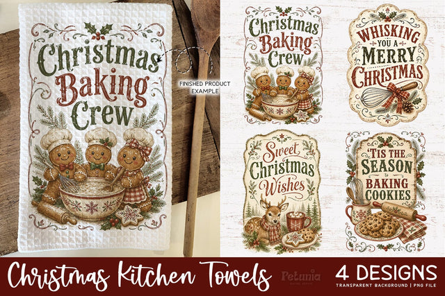 Vintage Christmas Kitchen Towel PNG Sublimation Designs Sublimation Petunia Digital Design 