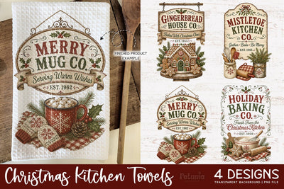Vintage Christmas Kitchen Towel PNG Sublimation Designs Sublimation Petunia Digital Design 