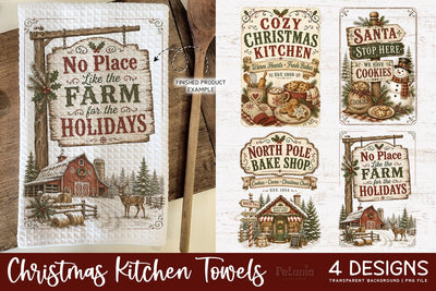 Vintage Christmas Kitchen Towel PNG Sublimation Designs Sublimation Petunia Digital Design 