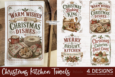 Vintage Christmas Kitchen Towel PNG Sublimation Designs Sublimation Petunia Digital Design 