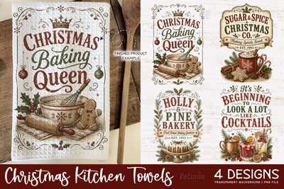 Vintage Christmas Kitchen Towel PNG Sublimation Designs Sublimation Petunia Digital Design 