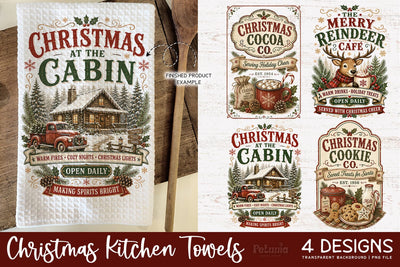 Vintage Christmas Kitchen Towel PNG Sublimation Designs Sublimation Petunia Digital Design 
