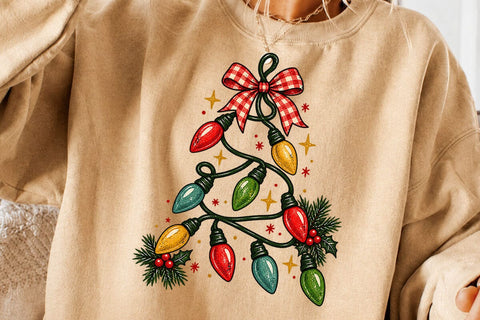 Vintage Christmas Lights Tree Bow PNG SVG DesignDestine 