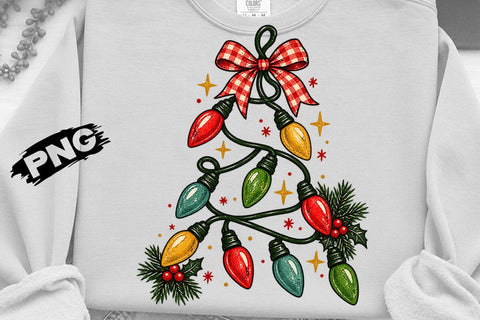 Vintage Christmas Lights Tree Bow PNG SVG DesignDestine 