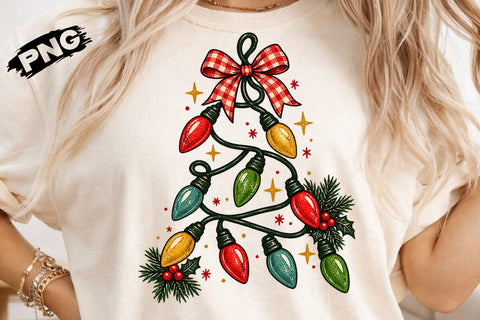 Vintage Christmas Lights Tree Bow PNG SVG DesignDestine 