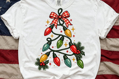 Vintage Christmas Lights Tree Bow PNG SVG DesignDestine 