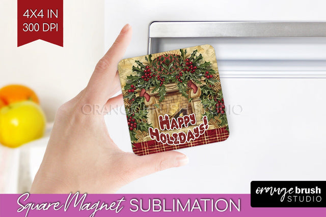 Vintage Christmas Magnet Sublimation - Retro Xmas Magnet PNG Sublimation OrangeBrushStudio 