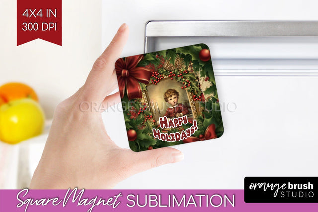 Vintage Christmas Magnet Sublimation - Retro Xmas Magnet PNG Sublimation OrangeBrushStudio 