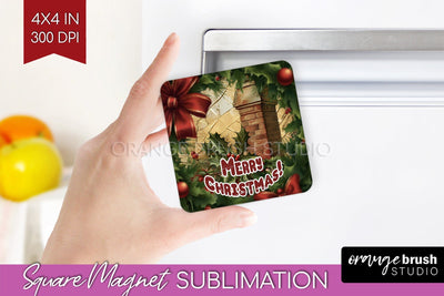 Vintage Christmas Magnet Sublimation - Retro Xmas Magnet PNG Sublimation OrangeBrushStudio 