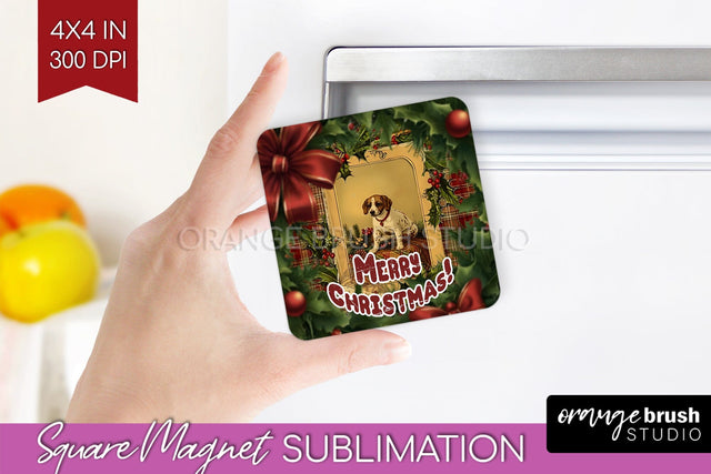 Vintage Christmas Magnet Sublimation - Retro Xmas Magnet PNG Sublimation OrangeBrushStudio 