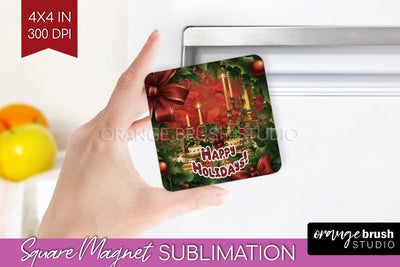 Vintage Christmas Magnet Sublimation - Retro Xmas Magnet PNG Sublimation OrangeBrushStudio 