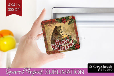 Vintage Christmas Magnet Sublimation - Retro Xmas Magnet PNG Sublimation OrangeBrushStudio 