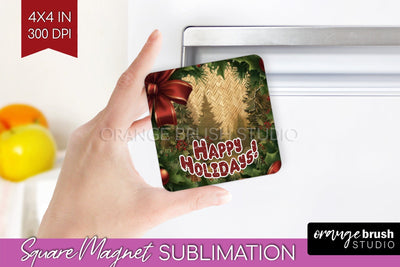 Vintage Christmas Magnet Sublimation - Retro Xmas Magnet PNG Sublimation OrangeBrushStudio 
