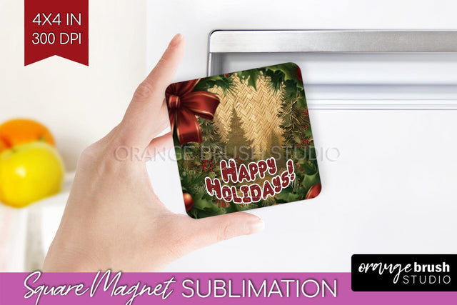 Vintage Christmas Magnet Sublimation - Retro Xmas Magnet PNG Sublimation OrangeBrushStudio 