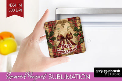 Vintage Christmas Magnet Sublimation - Retro Xmas Magnet PNG Sublimation OrangeBrushStudio 