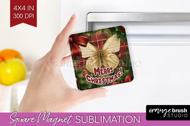 Vintage Christmas Magnet Sublimation - Retro Xmas Magnet PNG Sublimation OrangeBrushStudio 