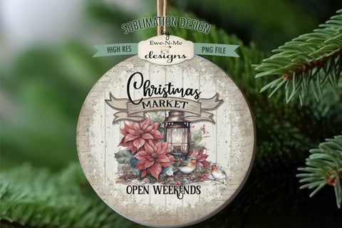 Vintage Christmas Market Round Sublimation Design Rustic PNG Sublimation Ewe-N-Me Designs 