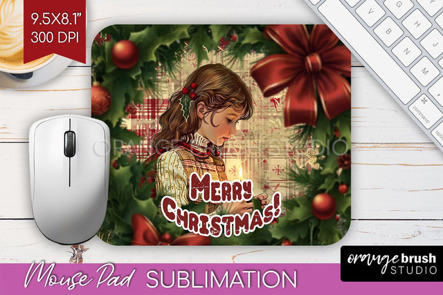 Vintage Christmas Mouse Pad Sublimation - Xmas Mousepad PNG Sublimation OrangeBrushStudio 