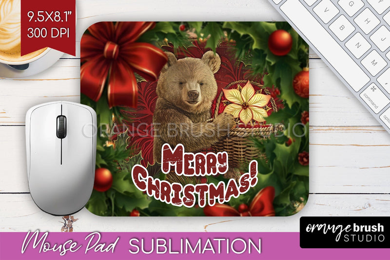 Vintage Christmas Mouse Pad Sublimation - Xmas Mousepad PNG Sublimation OrangeBrushStudio 